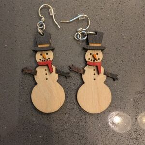 Snowman Wooden Earrings